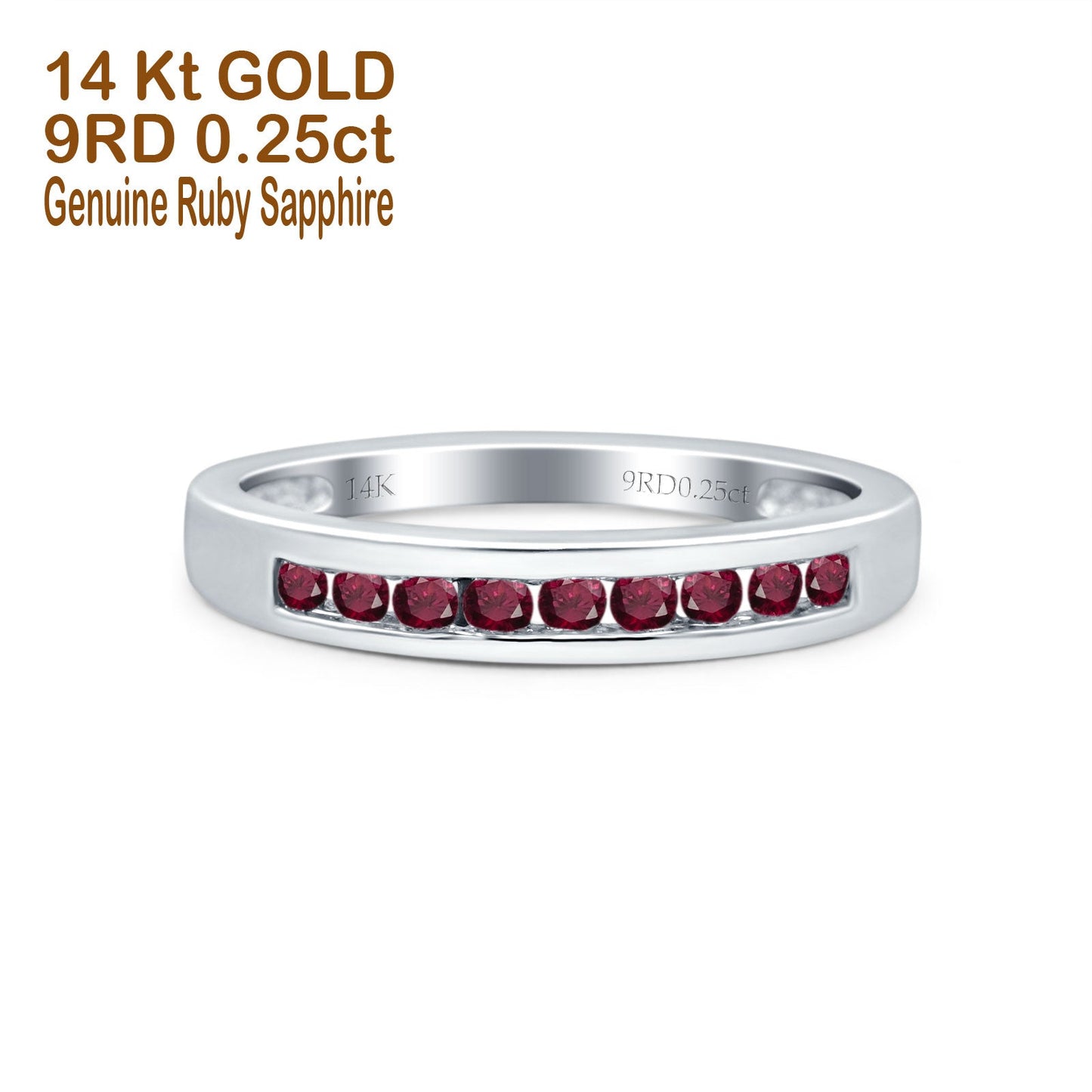 14K White Gold 0.25ct Round 3mm Art Deco G SI Half Eternity Ruby Band Diamond Engagement Wedding Ring Size 6.5