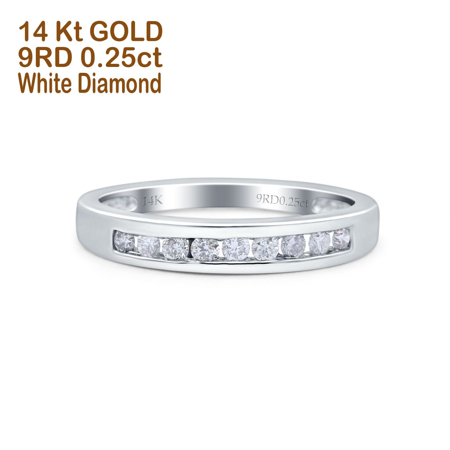 14K White Gold 0.25ct Round 3mm Art Deco G SI Half Eternity Band Diamond Engagement Wedding Ring Size 6.5