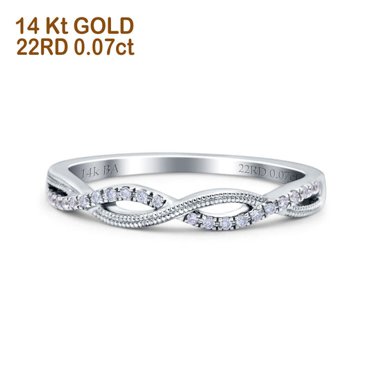 14K White Gold 0.07ct Round 3mm Twisted Infinity F SI1 Half Eternity Band Diamond Engagement Wedding Ring Size 6.5