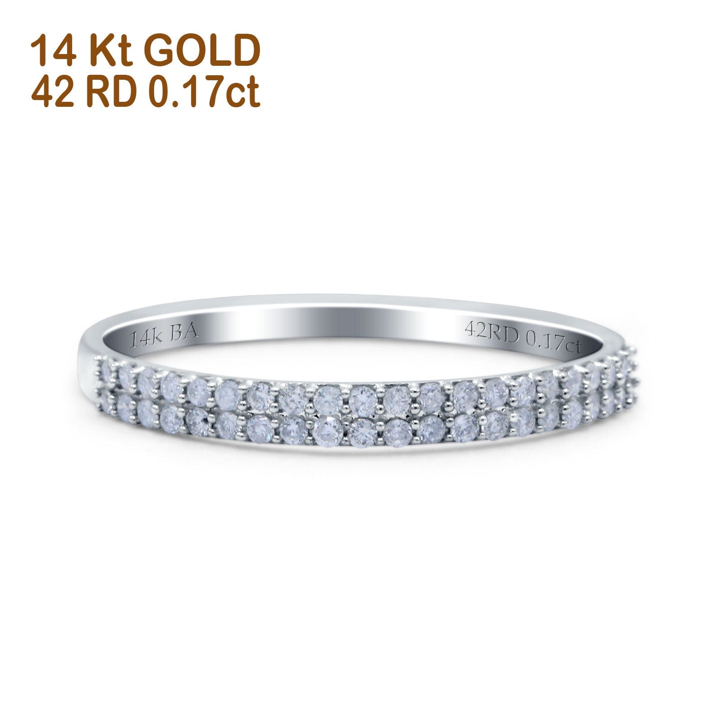 14K White Gold 0.17ct Round 2.3mm Double Row Pave Art Deco G SI Half Eternity Band Diamond Engagement Wedding Ring Size 6.5