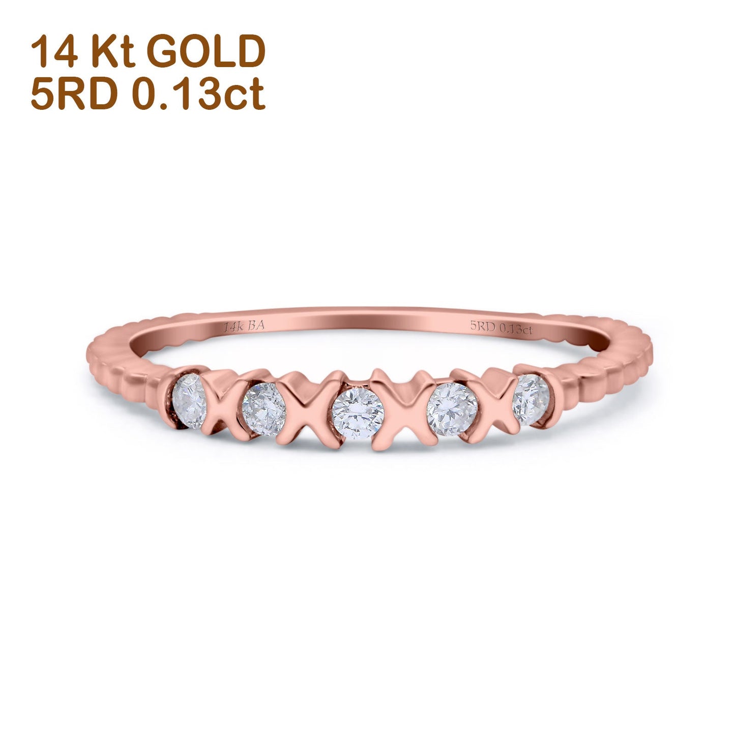 14K Rose Gold 0.13ct Round 2.5mm Stackable Band G SI Half Eternity Diamond Engagement Wedding Ring Size 6.5