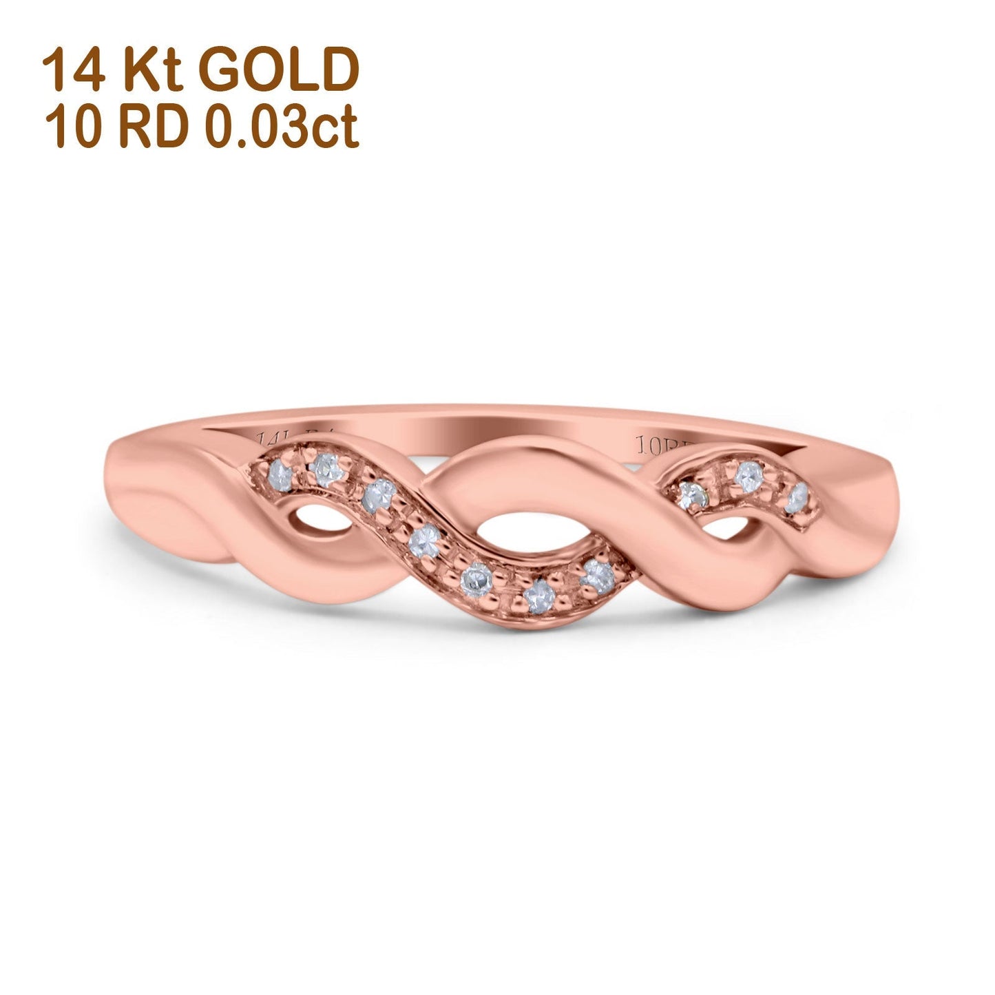 14K Rose Gold 0.03ct Round 4.5mm Infinity Band G SI Half Eternity Diamond Engagement Wedding Ring Size 6.5