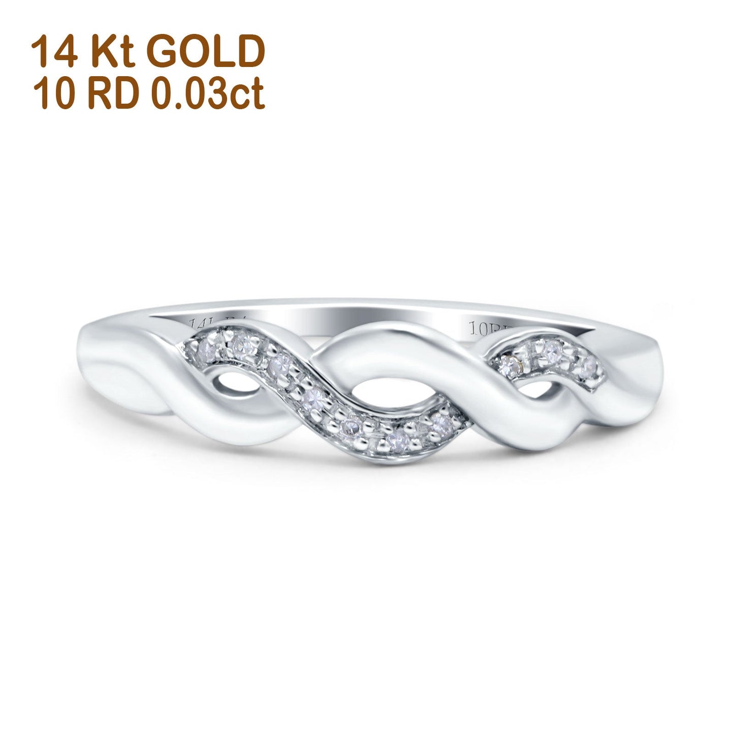 14K White Gold 0.03ct Round 4.5mm Infinity Band G SI Half Eternity Diamond Engagement Wedding Ring Size 6.5