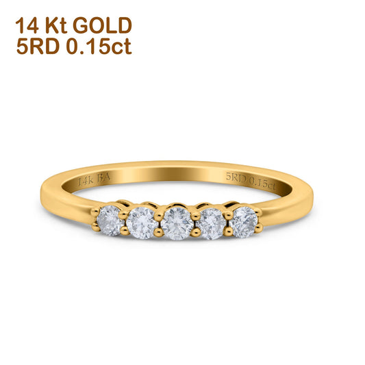 14K Yellow Gold 0.15ct Round 2mm Art Deco Band G SI Half Eternity Diamond Engagement Wedding Ring Size 6.5