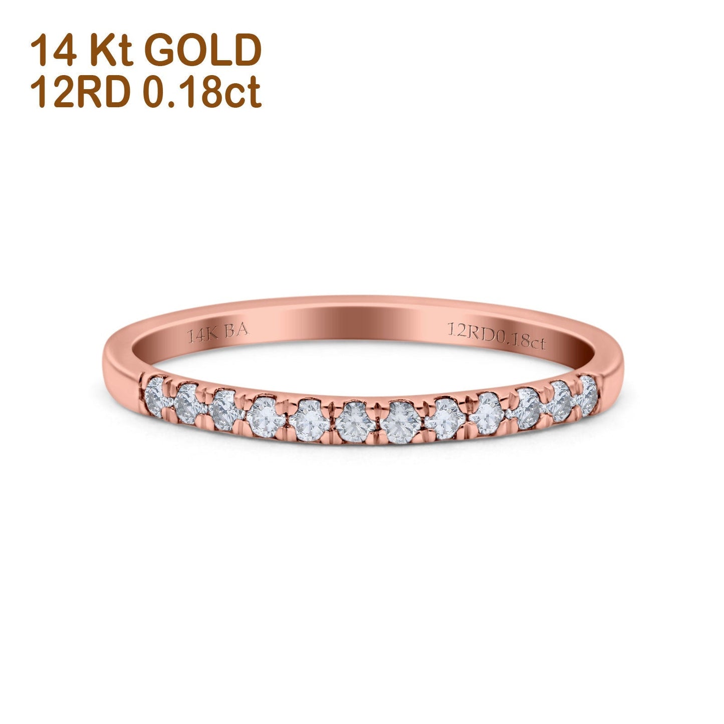 14K Rose Gold 0.18ct Round 2mm G SI Stackable Eternity Diamond Engagement Wedding Band Ring Size 6.5