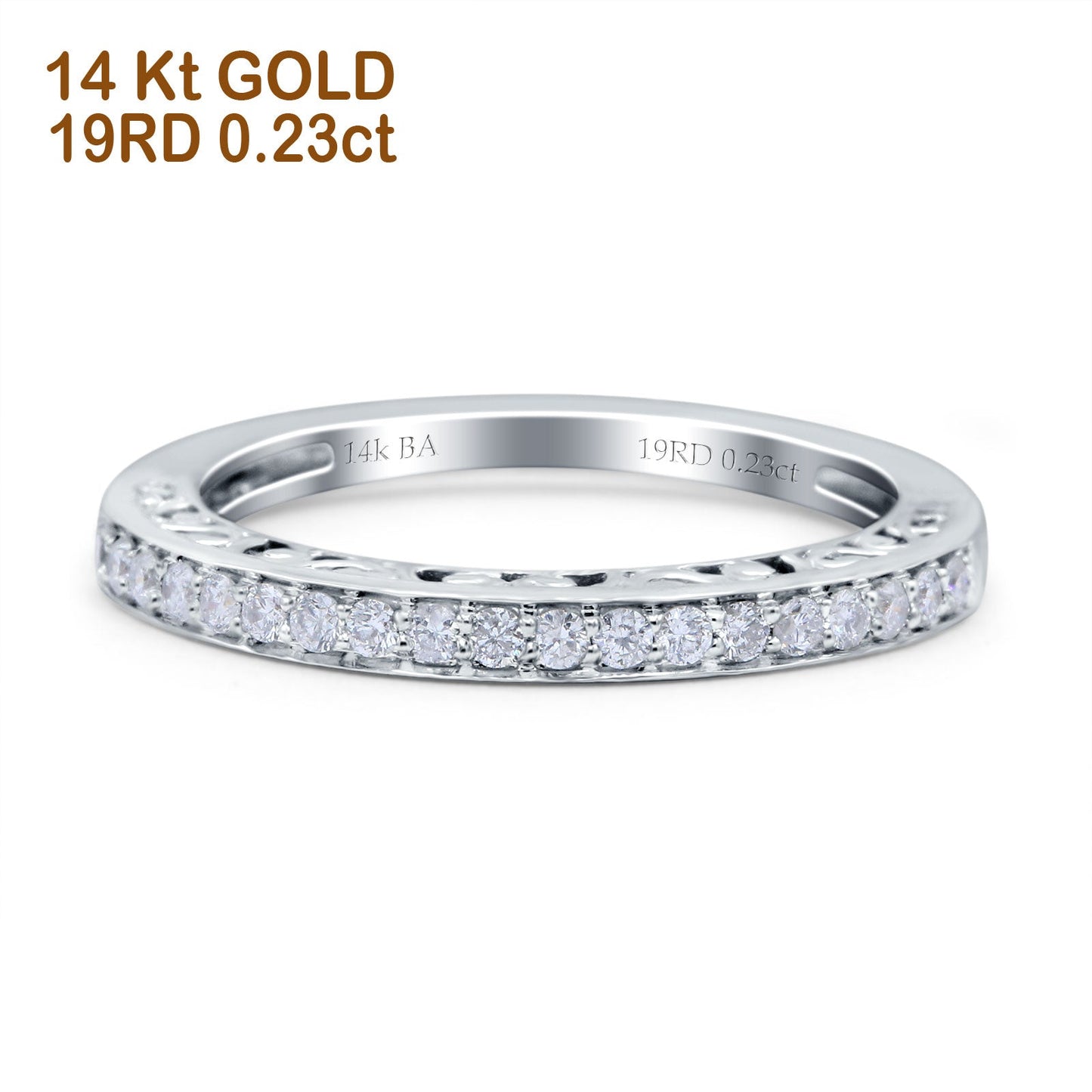 14K White Gold 0.23ct Round 2mm G SI Ladies Eternity Diamond Engagement Wedding Band Ring Size 6.5