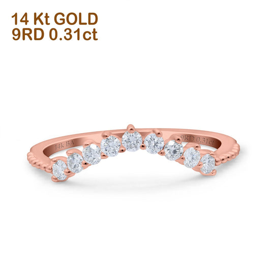 14K Rose Gold 0.31ct Round Midi Curved Art Deco 4.5mm G SI Half Eternity Diamond Band Engagement Wedding Ring Size 6.5