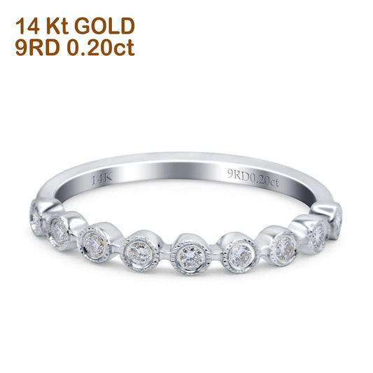 14K White Gold 0.20ct Round 3mm G SI Half Eternity Diamond Bands Engagement Wedding Ring Size 6.5