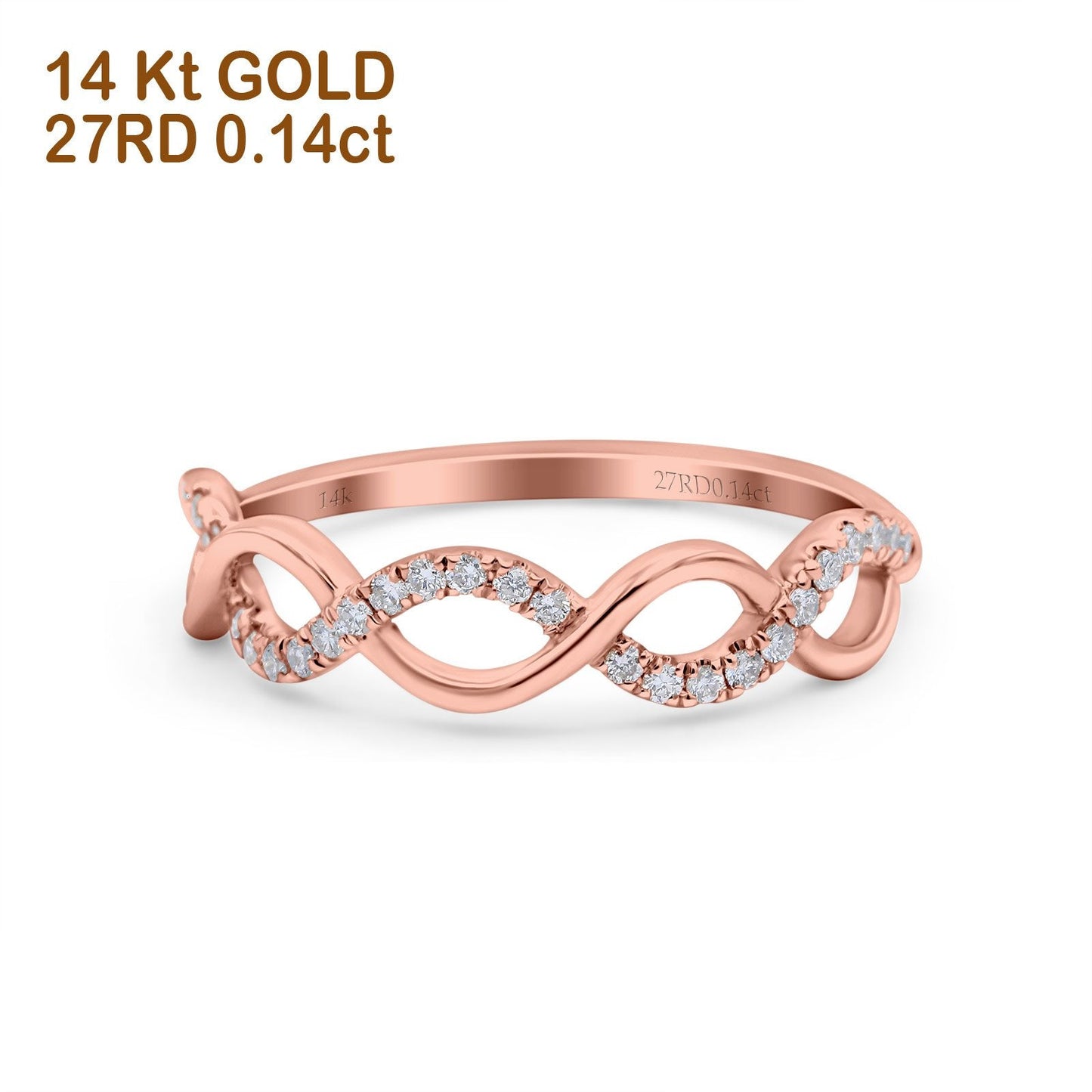 14K Rose Gold 0.14ct Round 5mm G SI Half Eternity Diamond Bands Engagement Wedding Ring Size 6.5