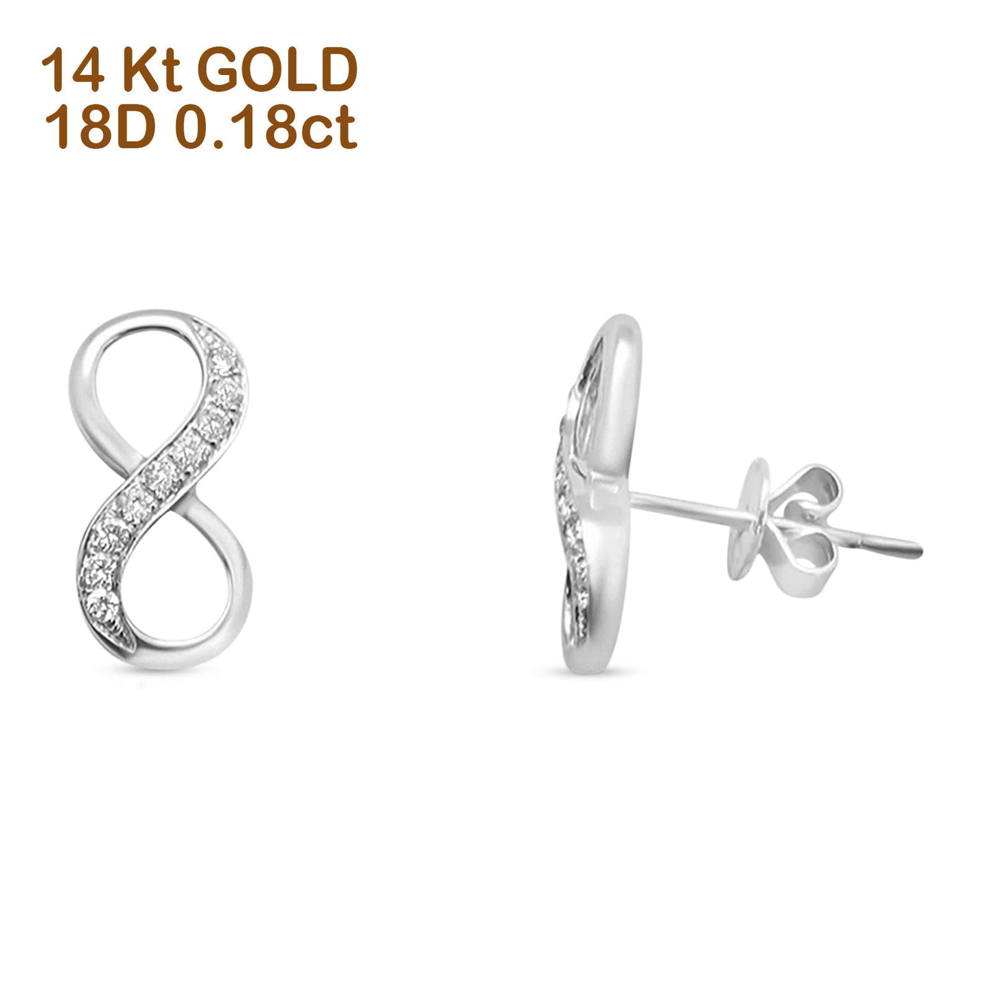 Solid 14K White Gold 8mm Infinity Round Diamond Stud Earrings Wholesale