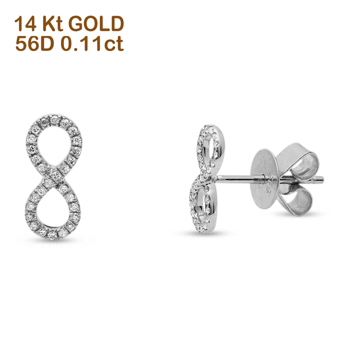 Solid 14K White Gold 10mm Infinity Sign Diamond Stud Earrings Wholesale