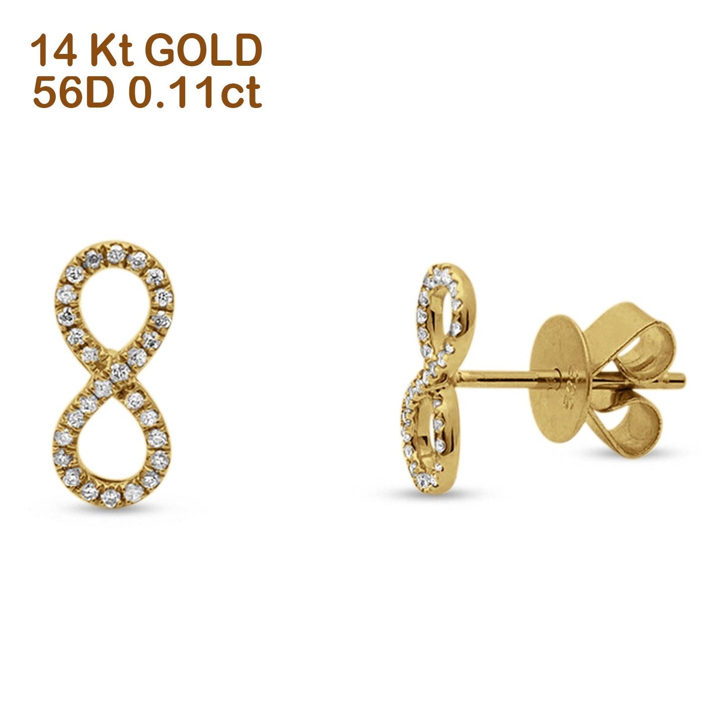 14kt Solid Yellow Gold Infinity Sign Stud Diamond Earrings Wholesale