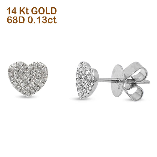 Solid 14K White Gold 6mm Heart Shape Diamond Stud Earrings Wholesale