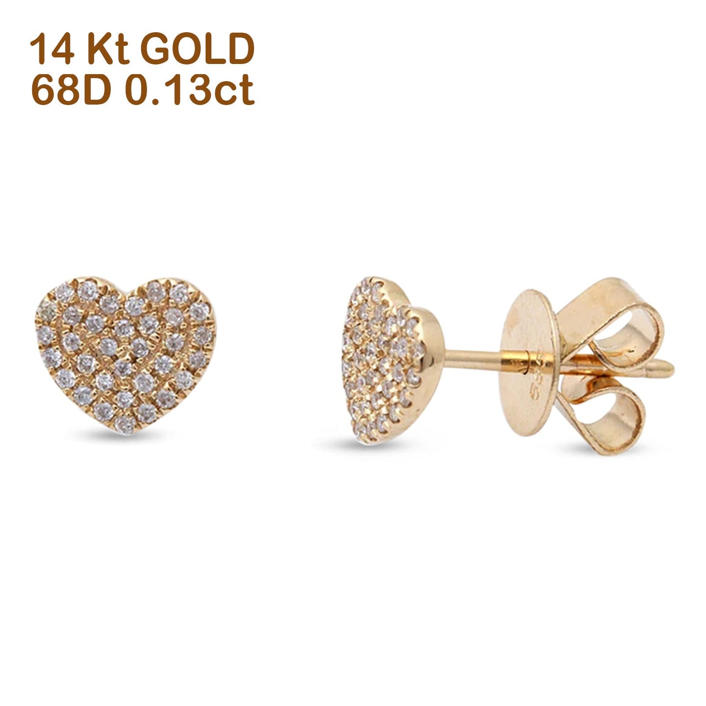 14kt Solid Yellow Gold 6mm Heart Shape Diamond Stud Earrings Wholesale