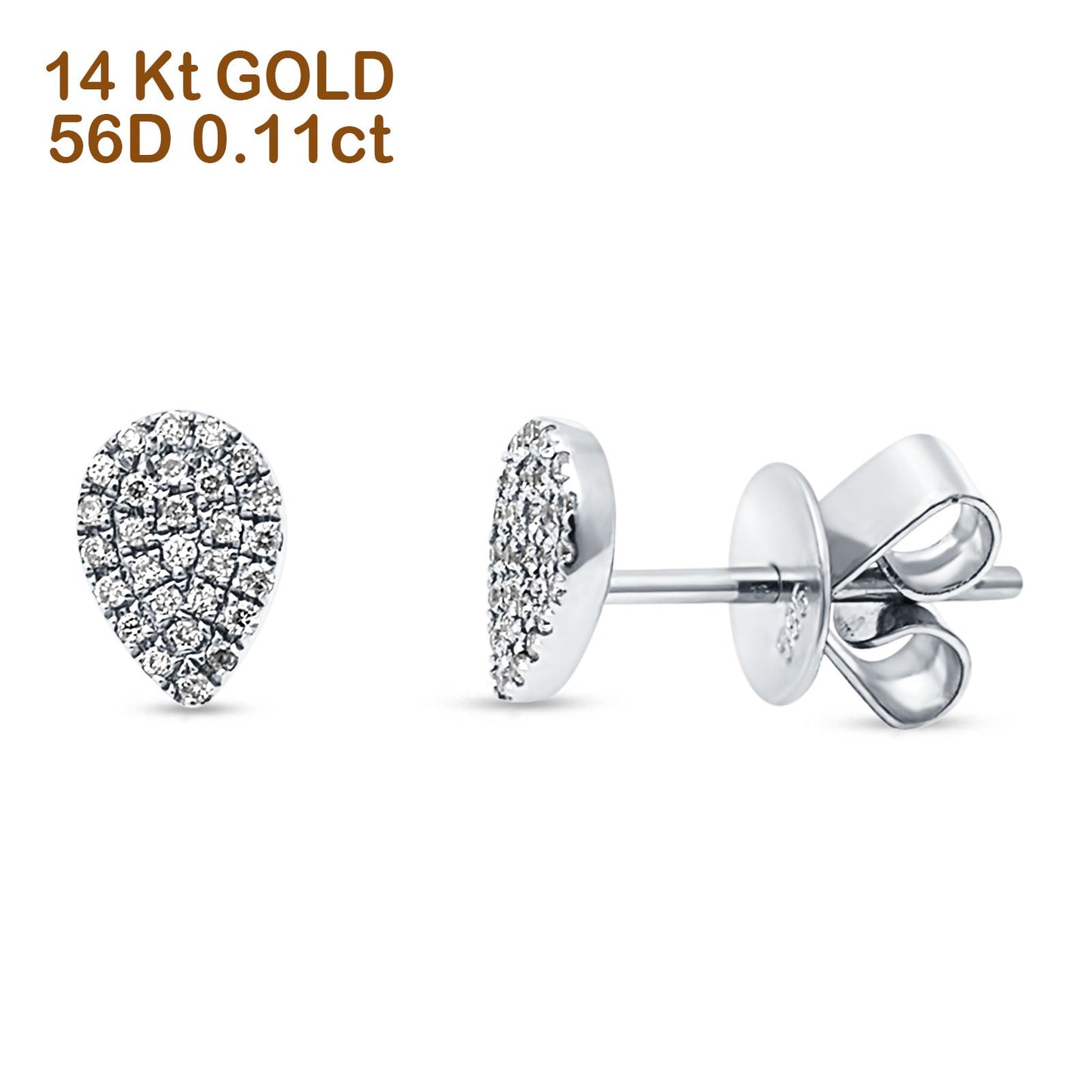 Solid 14K White Gold 6mm Pear Shape Round Diamond Stud Earrings Wholesale