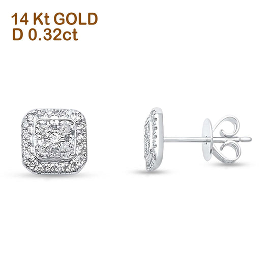 Solid 14K White Gold 6mm Square Princess Diamond Stud Earrings Wholesale