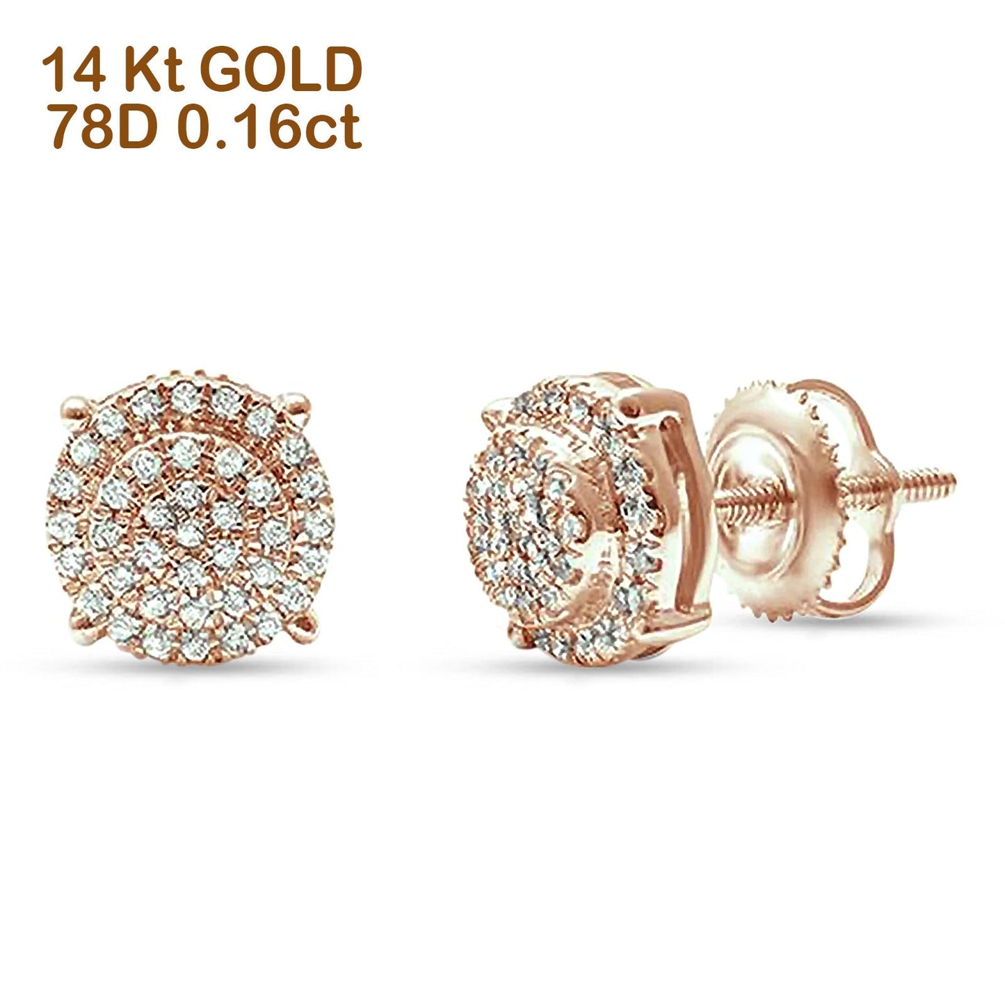 14kt Solid Rose Gold Round Diamond Cluster Stud Earrings Wholesale