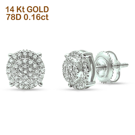 Solid 14K White Gold 7.5mm Round Diamond Cluster Stud Earrings Wholesale