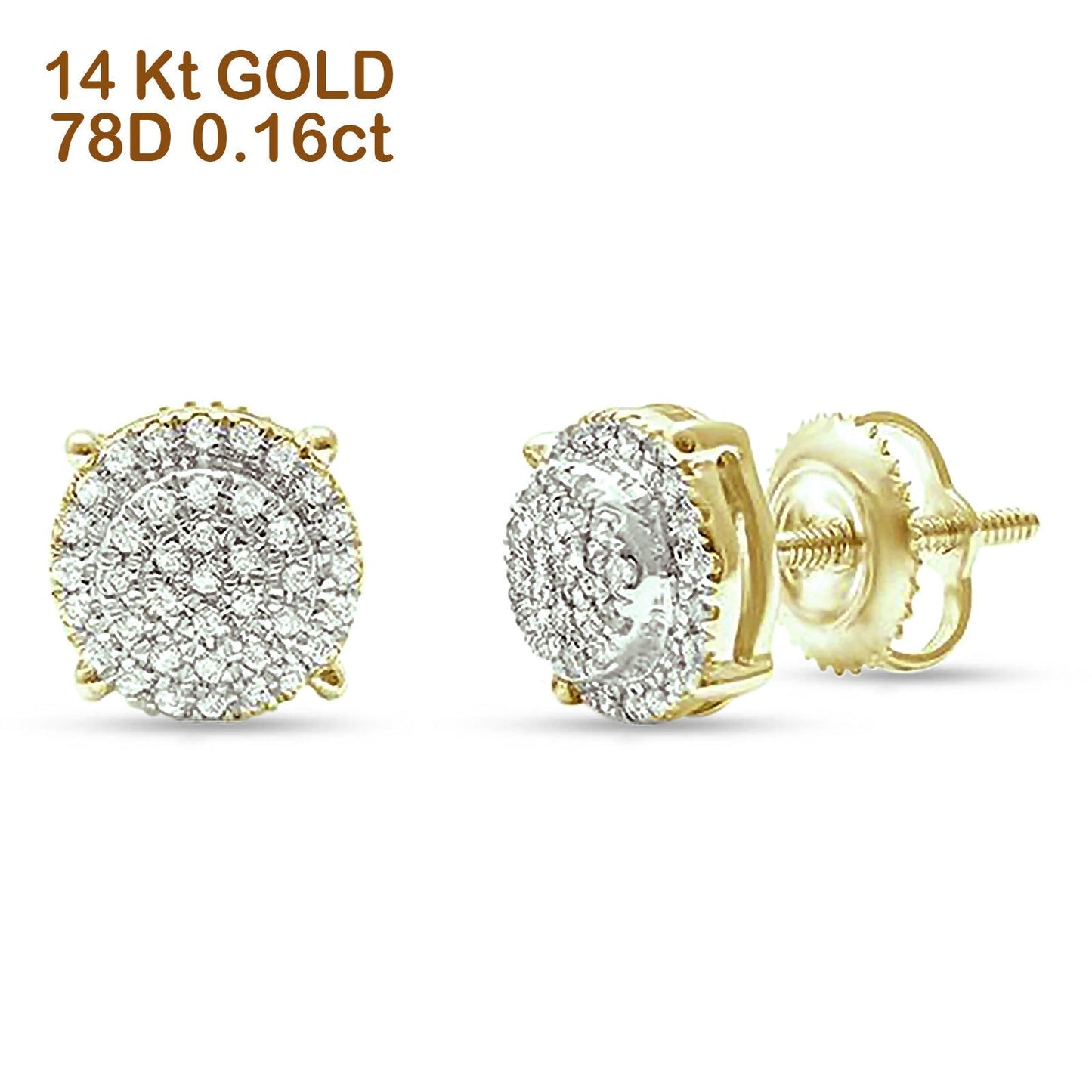 14kt Solid Yellow Gold Round Diamond Cluster Stud Earrings Wholesale