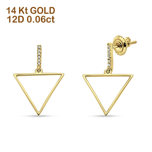 14kt Solid Yellow Gold Diamond Hollow Triangle Trendy Earrings Wholesale