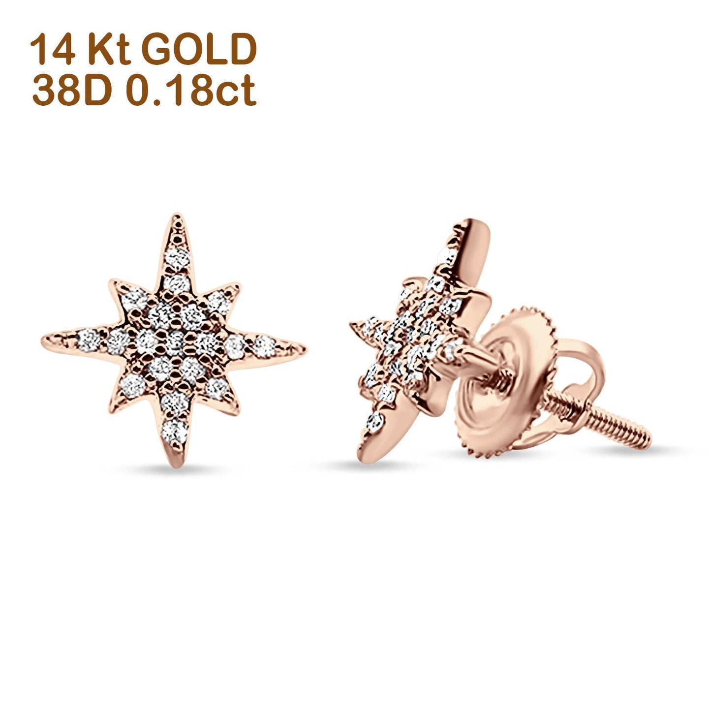 14k Solid Rose Gold Diamond Tiny Starburst Earring Wholesale