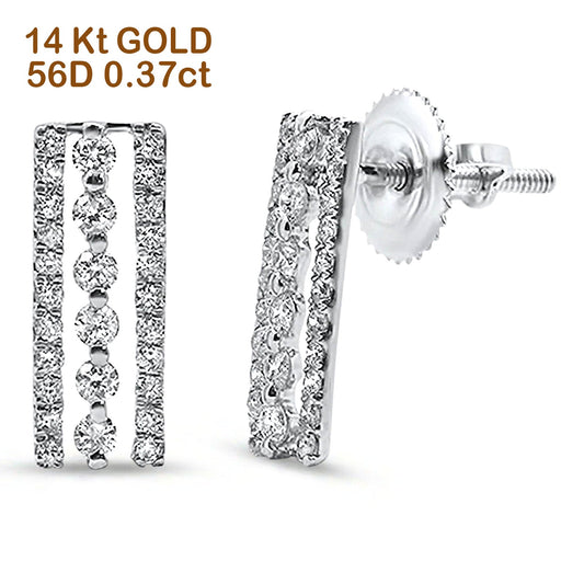 Solid 14K White Gold 0.2mm Drop Bar Round Diamond Stud Earrings Wholesale