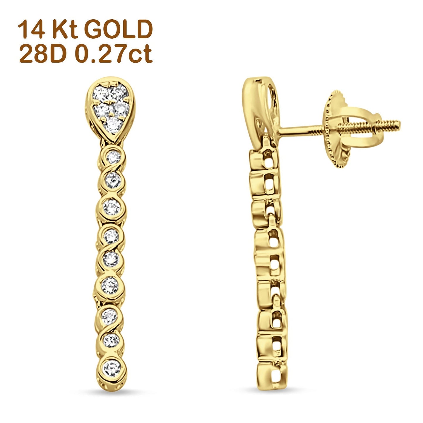 14k Solid Yellow Gold Infinity Drop Dangle Diamond Earrings Wholesale