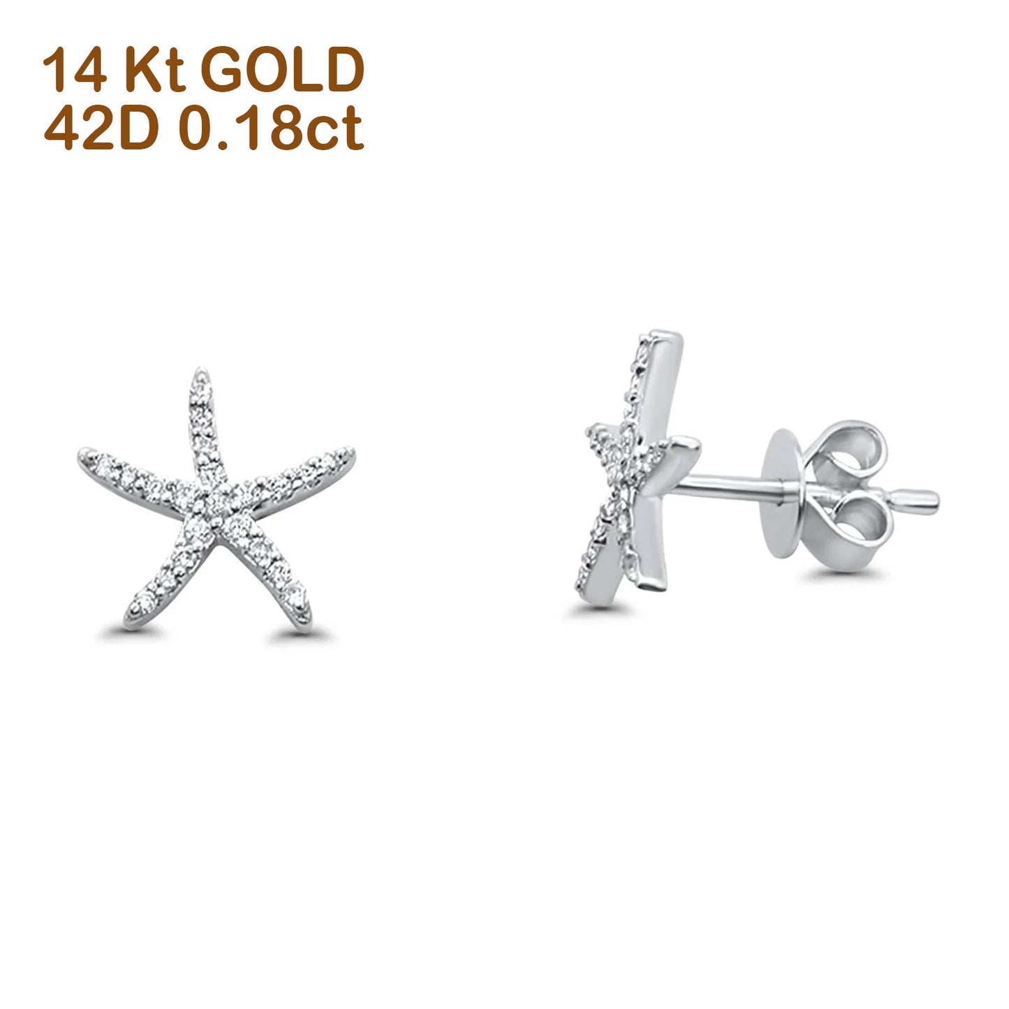 Solid 14K White Gold 10mm Star Diamond Stud Earrings Wholesale