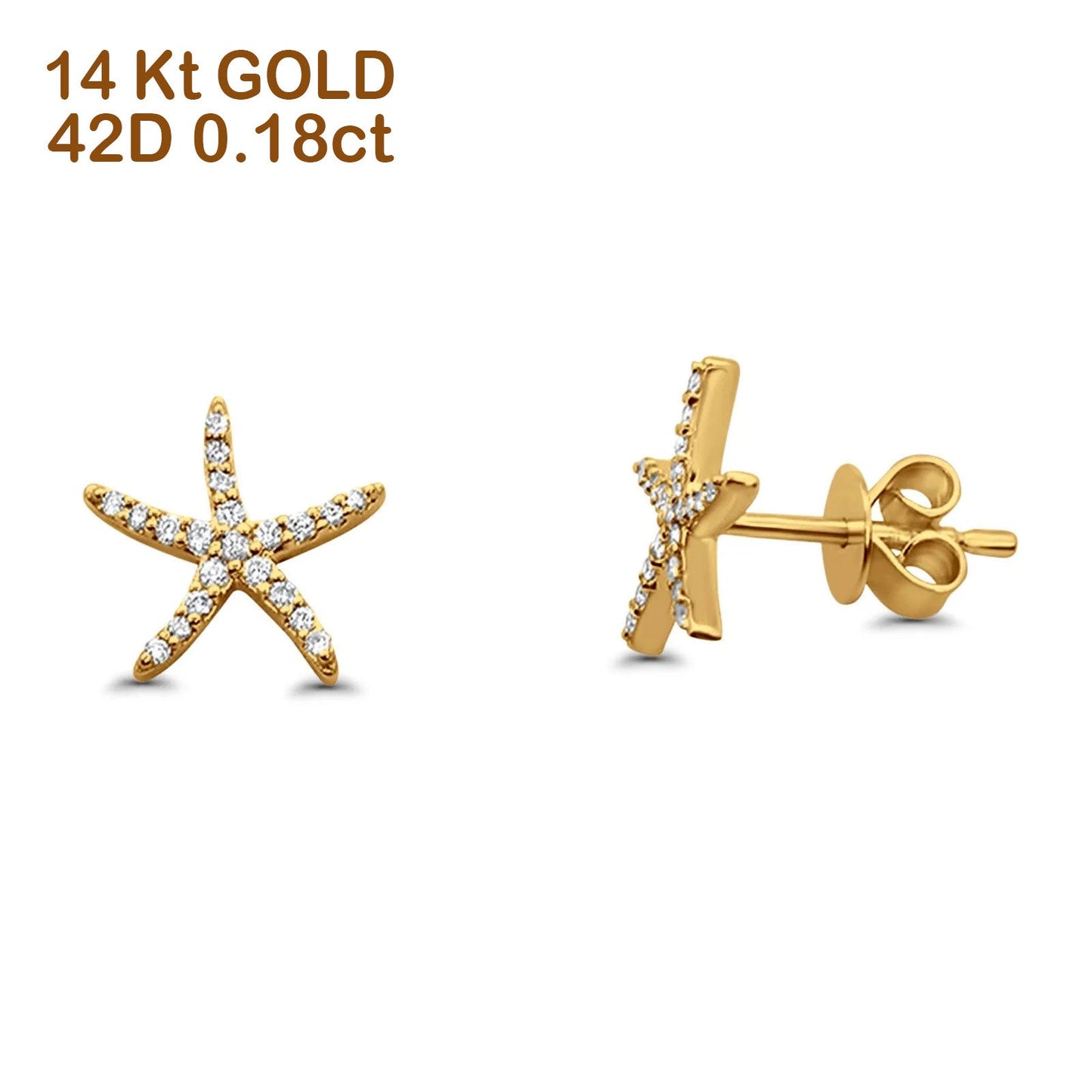 Solid 14K Yellow Gold 10mm Star Diamond Stud Earrings Wholesale