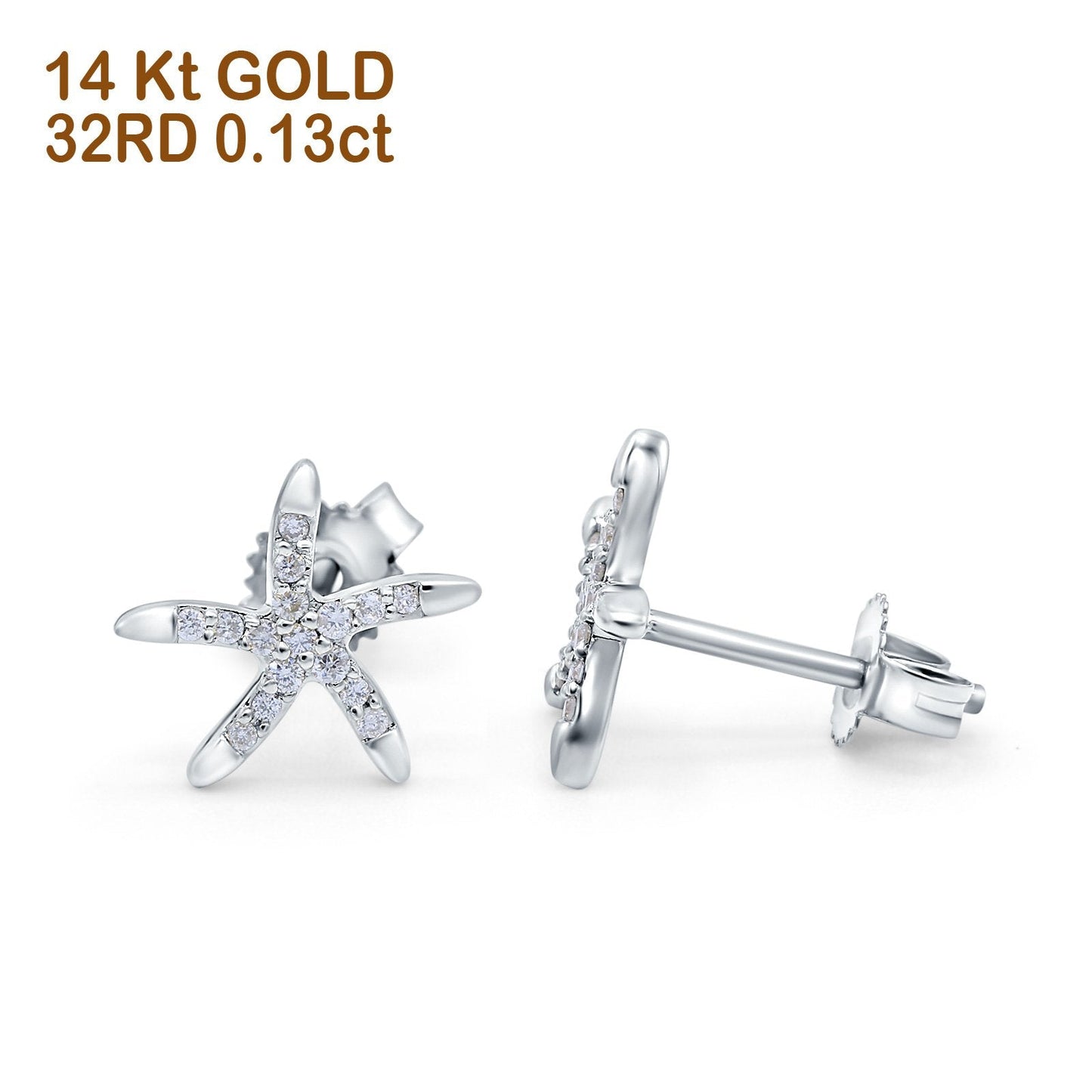 14K White Gold .13ct Diamond Star Earrings