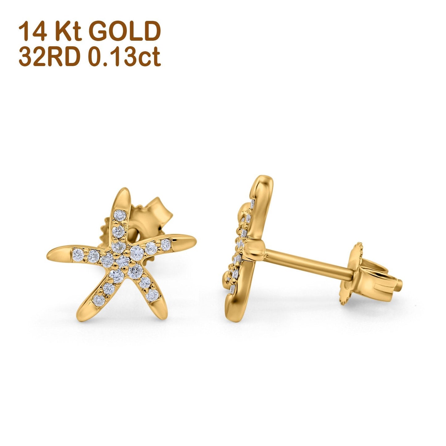 14K Yellow Gold .13ct Diamond Star Earrings