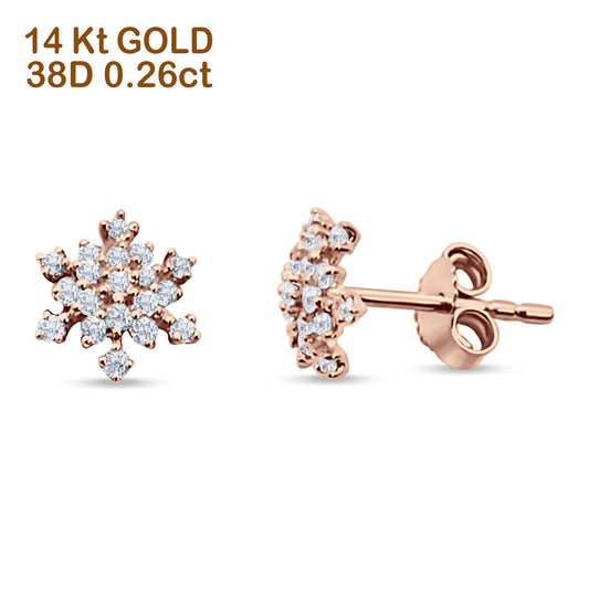 Solid 14K Rose Gold 8mm Snowflake Diamond Stud Earrings Wholesale