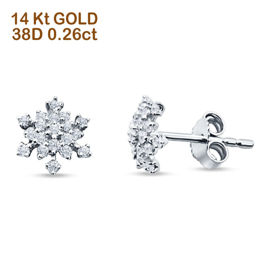 Solid 14K White Gold 8mm Snowflake Diamond Stud Earrings Wholesale