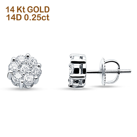 Solid 14K White Gold 5.5mm Round Flower Cluster Diamond Stud Earrings Screw Back Wholesale