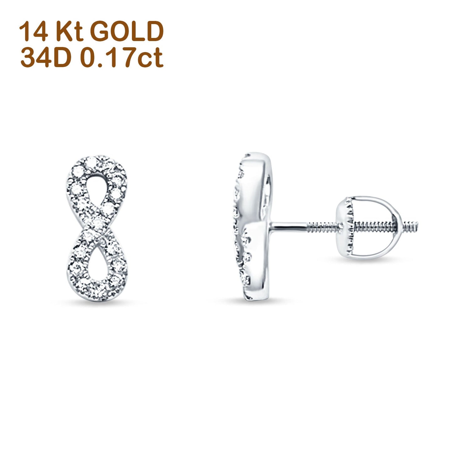 Solid 14K White Gold 9mm Infinity Style Diamond Stud Earrings Screw Back Wholesale