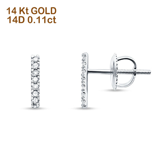 Solid 14K White Gold 10mm Bar Line Modern Diamond Stud Earrings Screw Back Wholesale