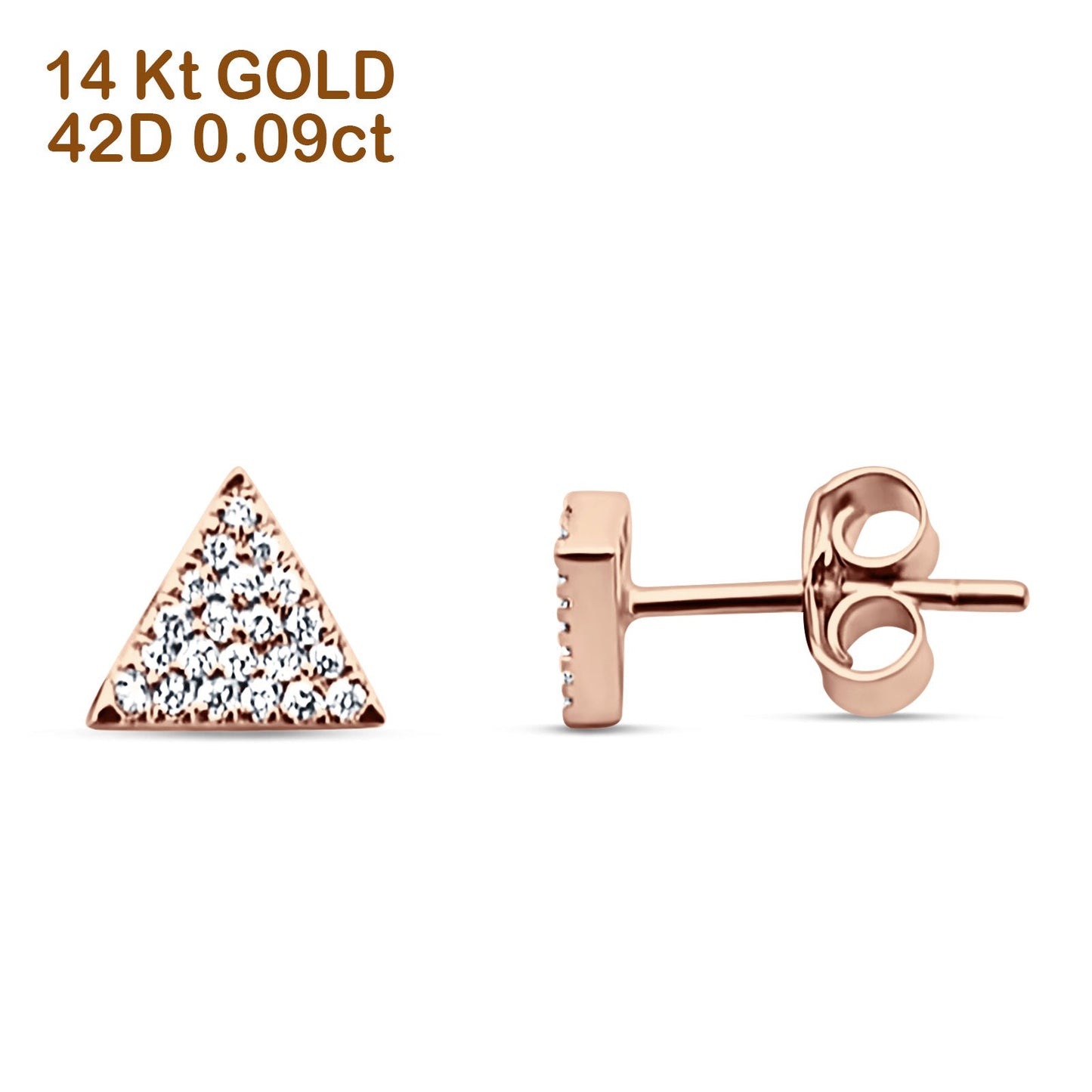 Solid 14K Rose Gold 5.5mm Triangle Round Diamond Stud Earrings Push Back Wholesale