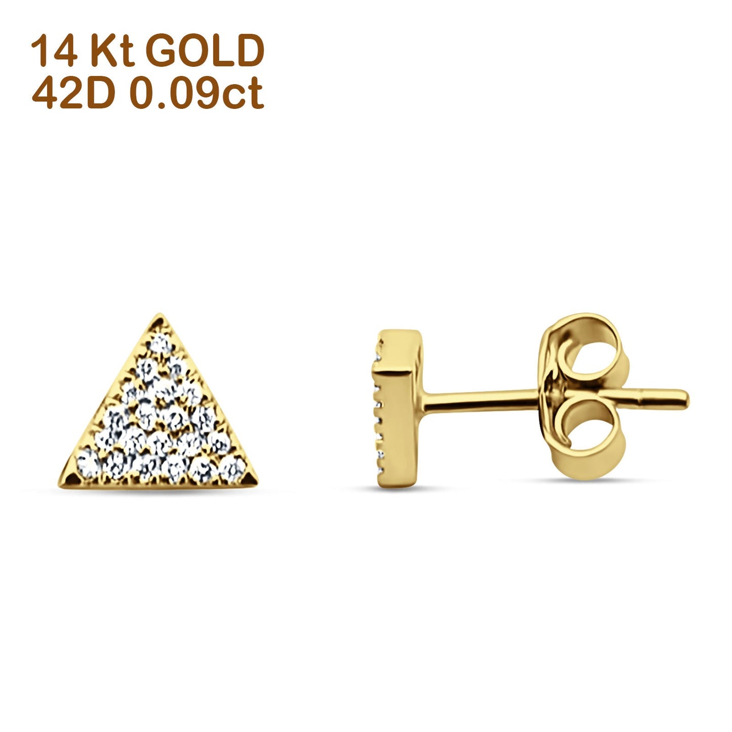 Solid 14K Yellow Gold 5.5mm Triangle Round Diamond Stud Earrings Push Back Wholesale