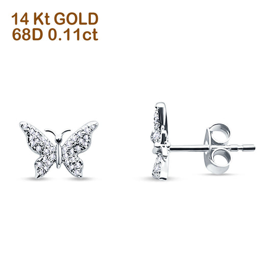 Solid 14K White Gold 5mm Butterfly Round Diamond Stud Earrings Push Back Wholesale