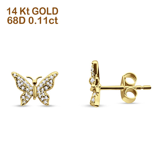 Solid 14K Yellow Gold 5mm Butterfly Round Diamond Stud Earrings Push Back Wholesale