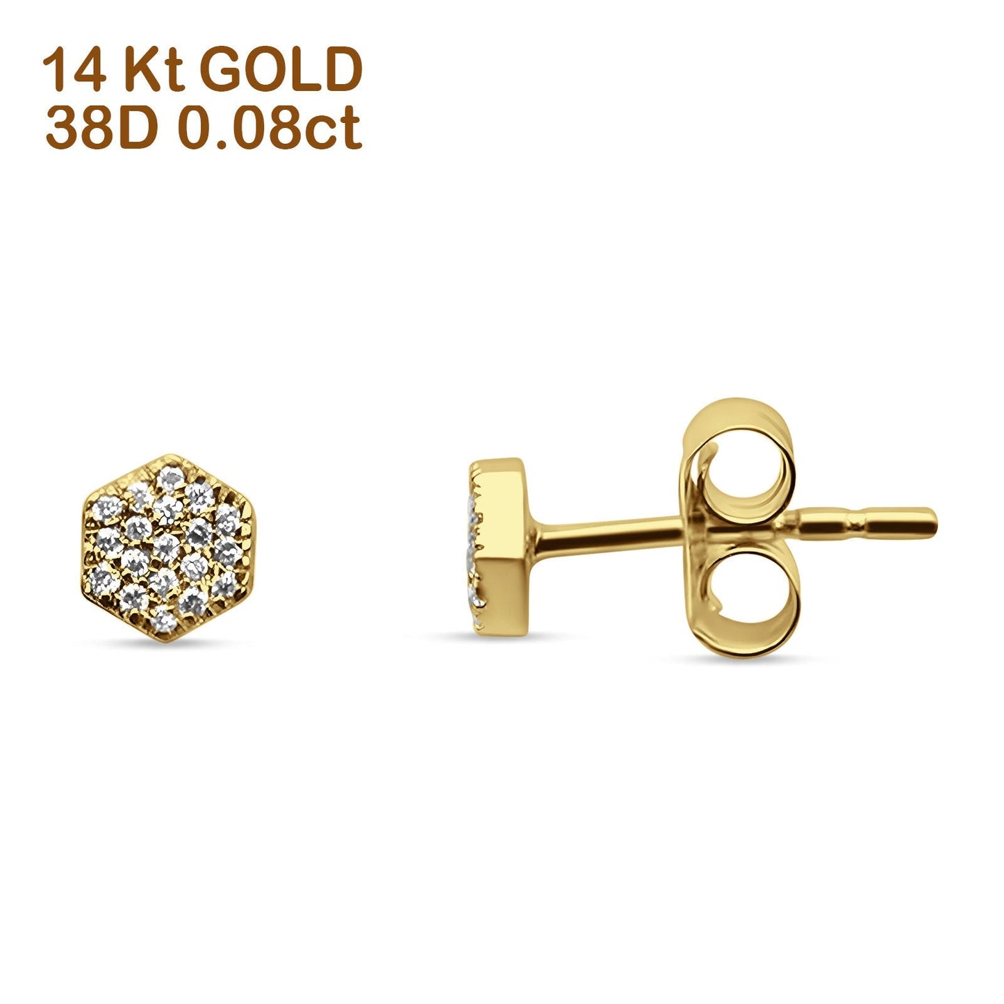 Diamond Stud Earrings Minimalist Hexagon 14K Yellow Gold 0.08ct Wholesale