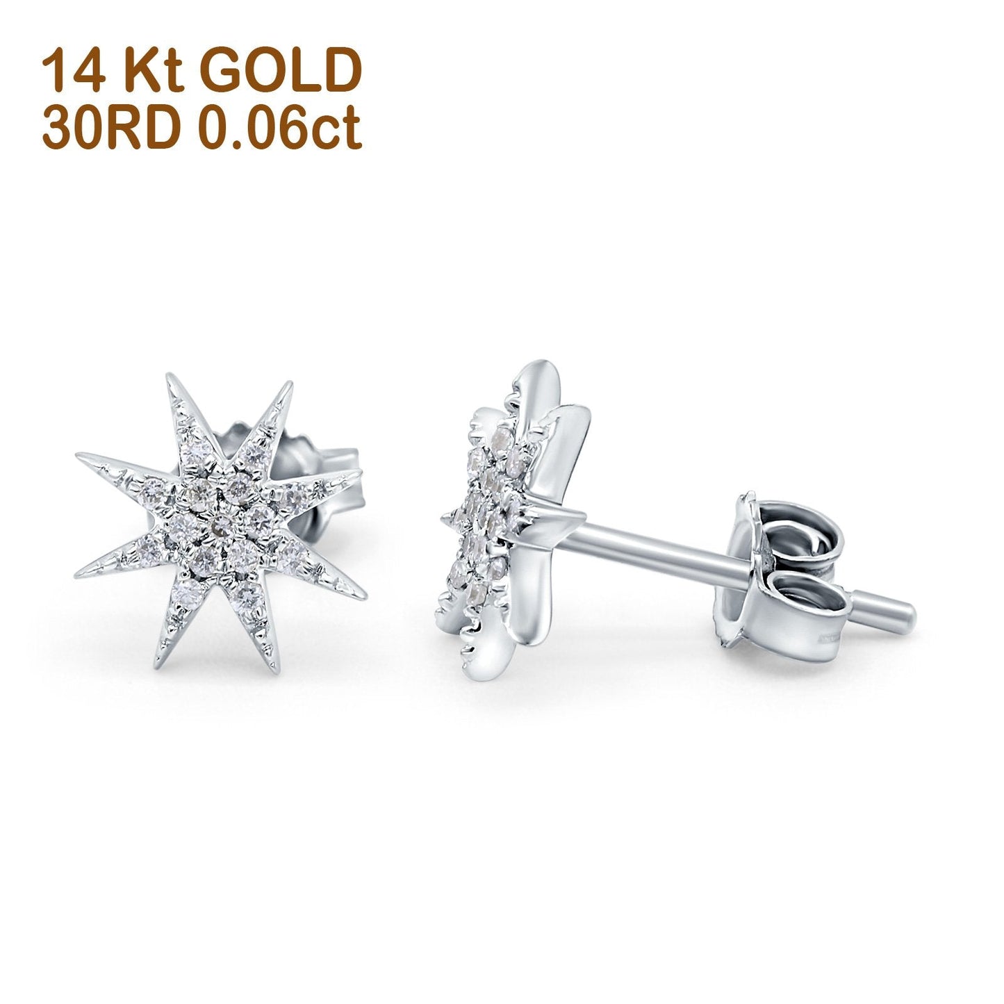 14K White Gold .06ct Trendy Starburst Diamond Stud Earrings