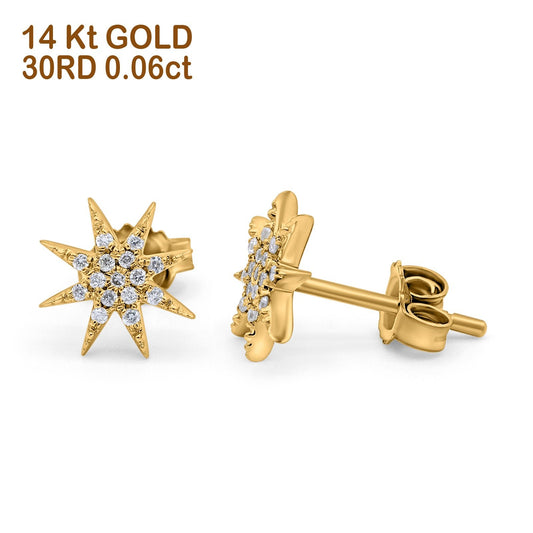 14K Yellow Gold .06ct Trendy Starburst Diamond Stud Earrings