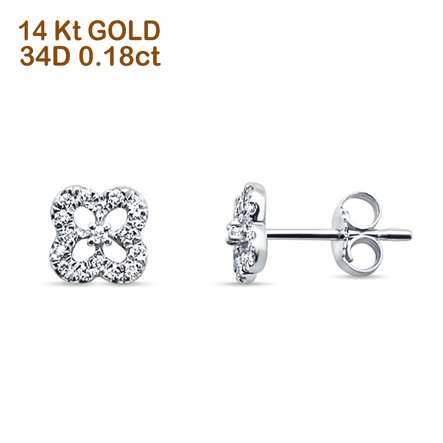 Diamond Stud Earrings Trendy Clover Shaped 14K White Gold 0.18ct Wholesale