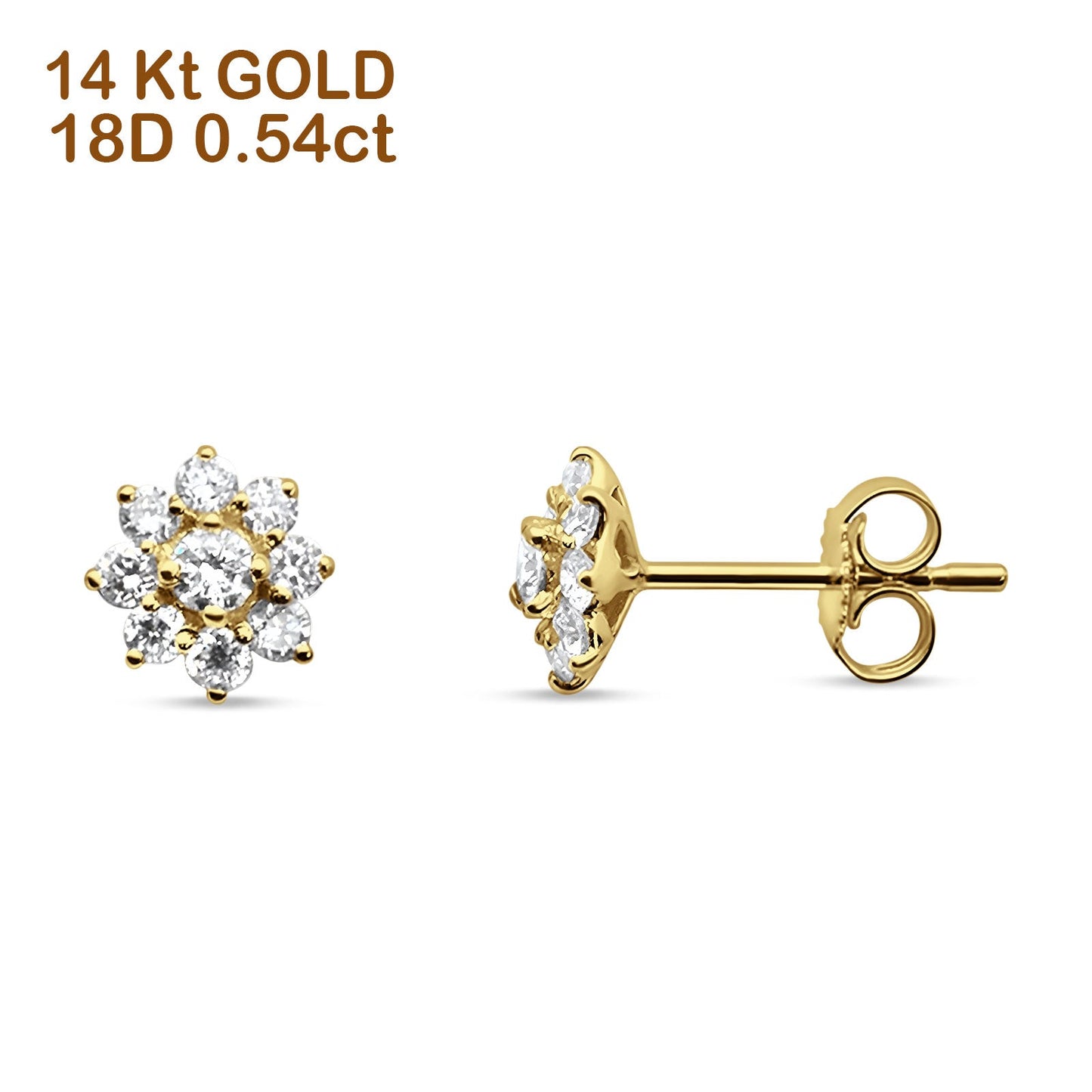 Diamond Flower Stud Earrings 14K Yellow Gold 0.54ct Wholesale