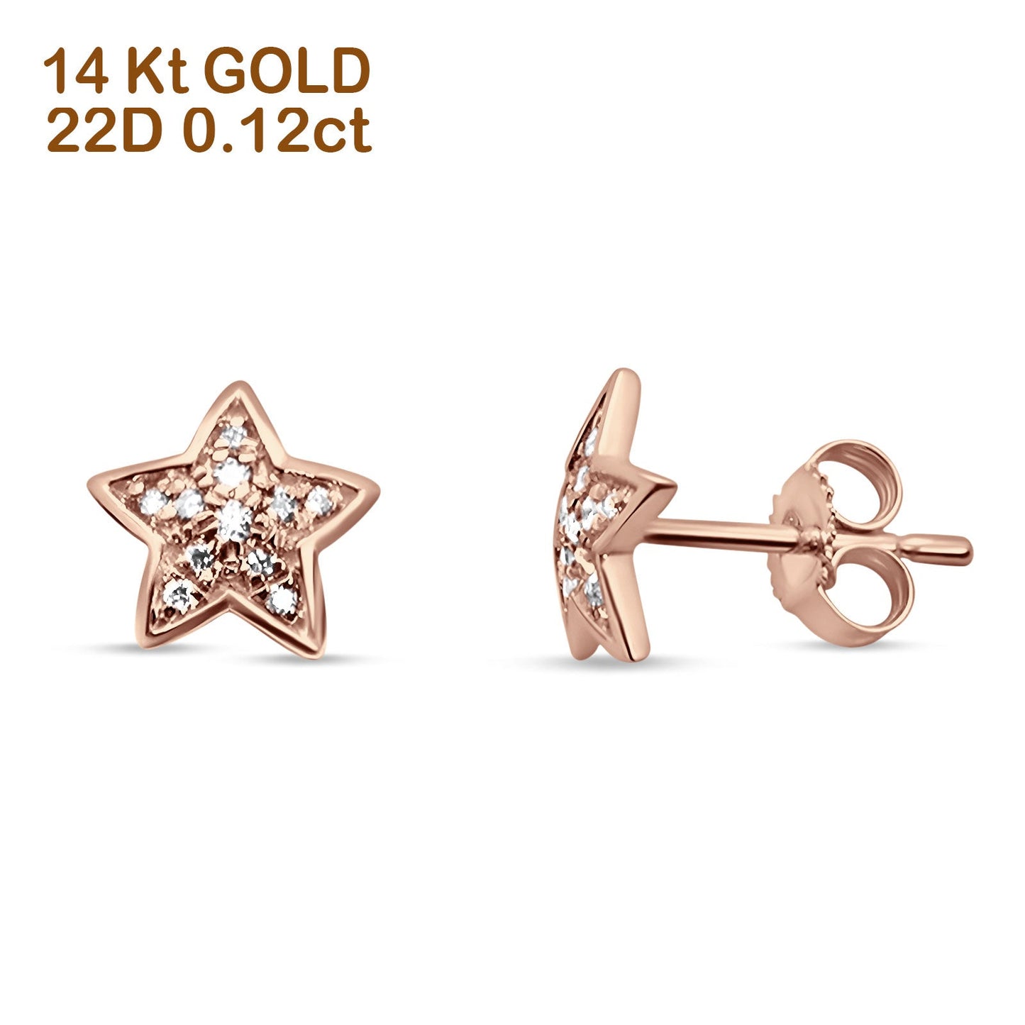 Star Diamond Stud Earring 14K Rose Gold 0.12ct Wholesale