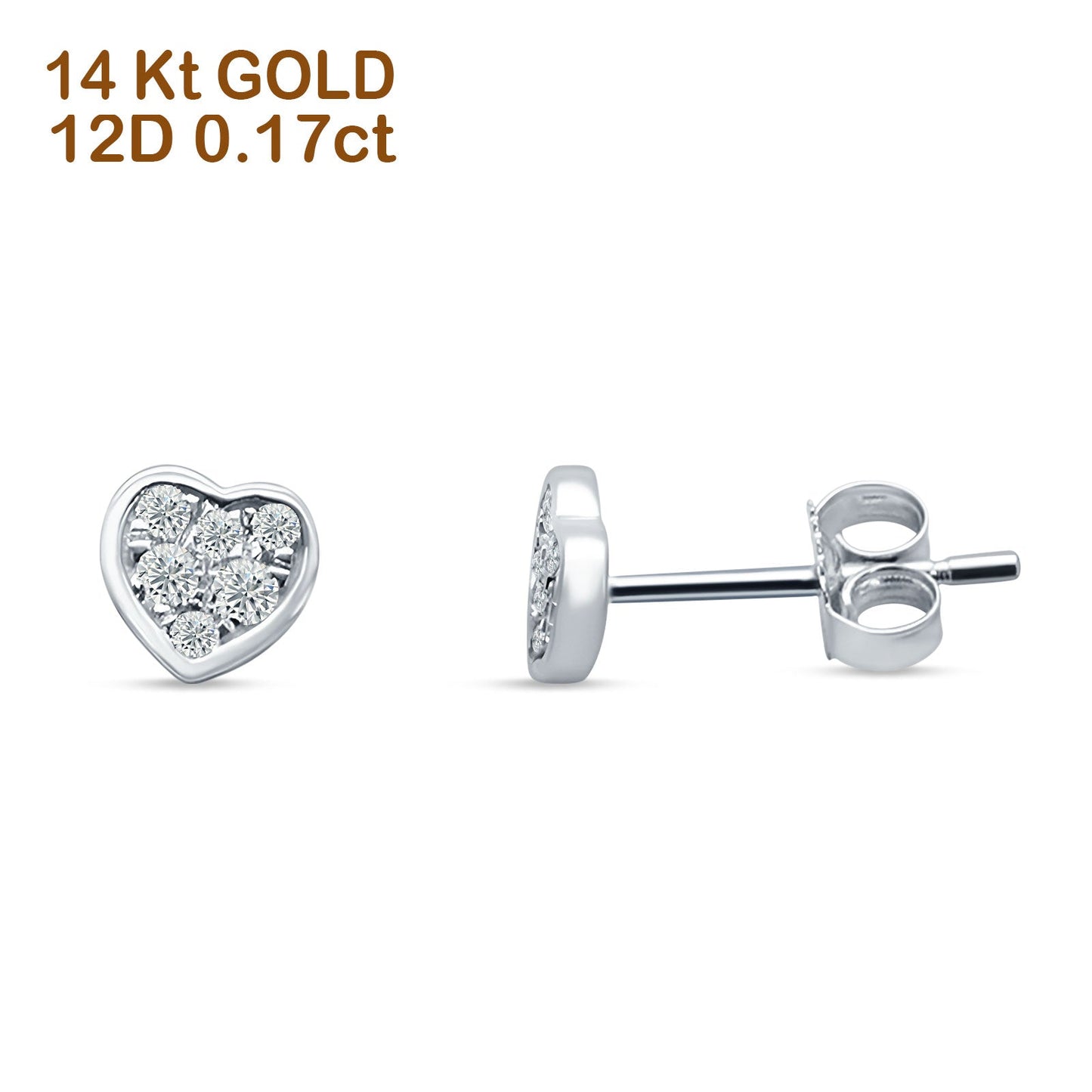 Diamond Stud Earring Pave Heart 14K White Gold 0.17ct Wholesale