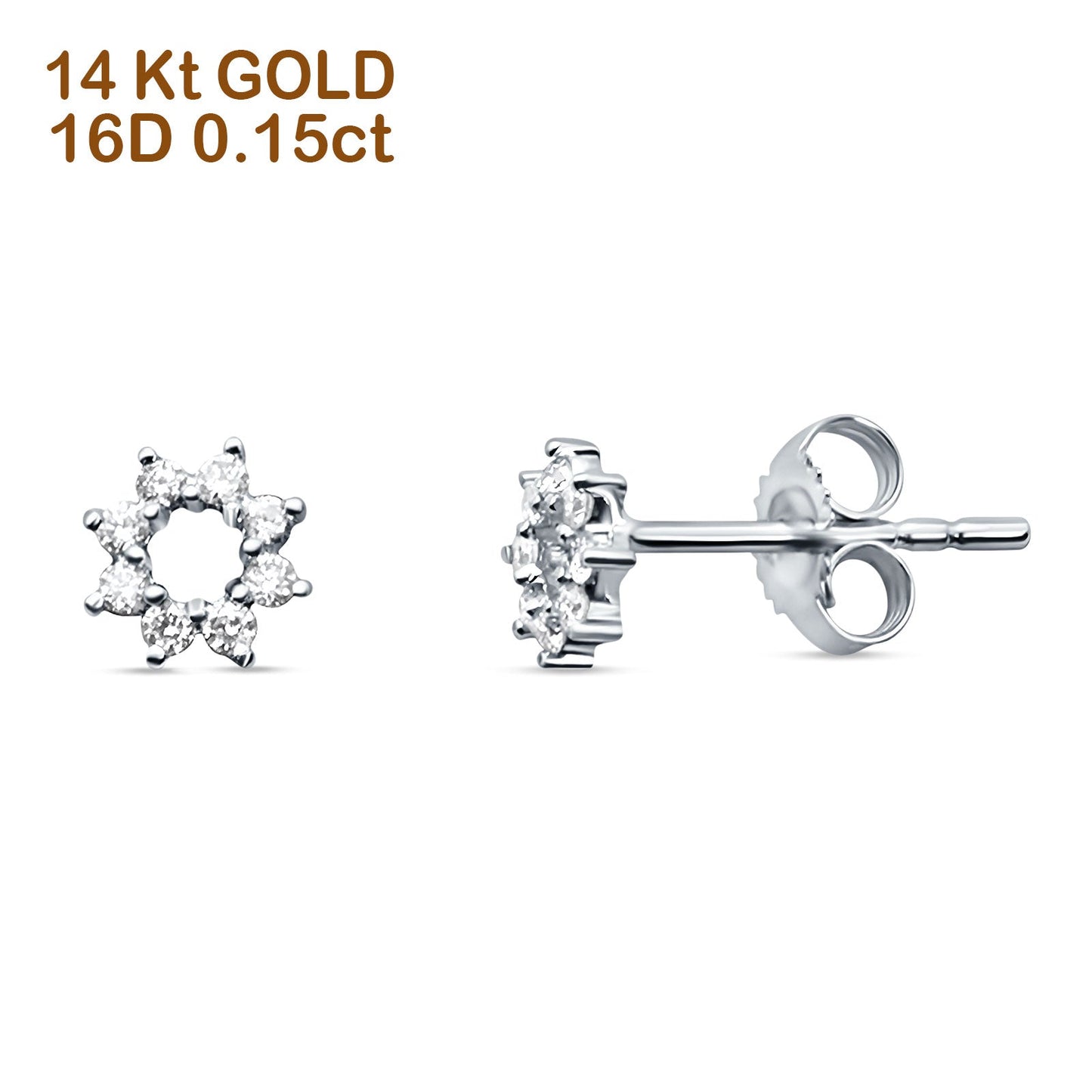 Floral Open Circle Diamond Stud Earring 14K White Gold 0.15ct Wholesale