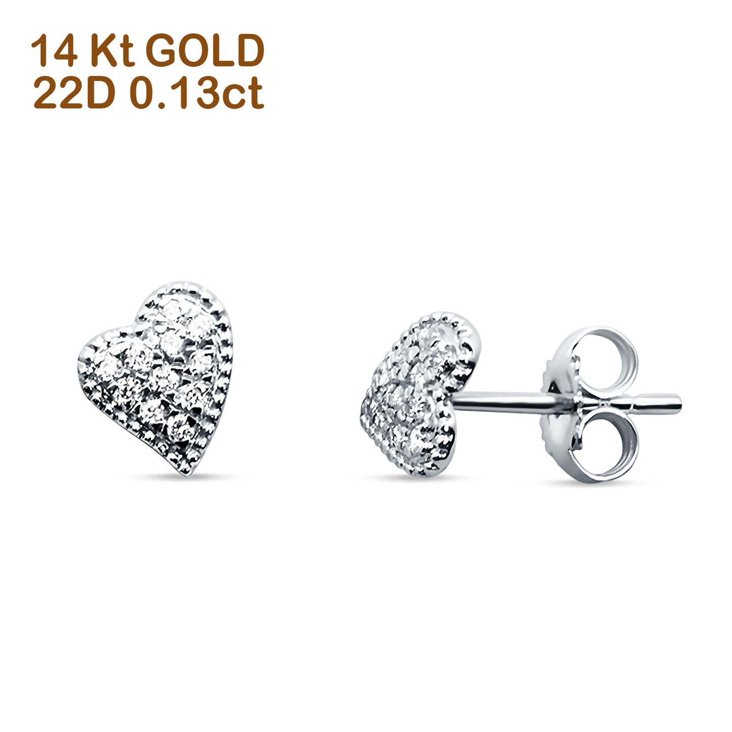 Asymmetrical Heart Diamond Stud Earring 14K White Gold 0.13ct Wholesale