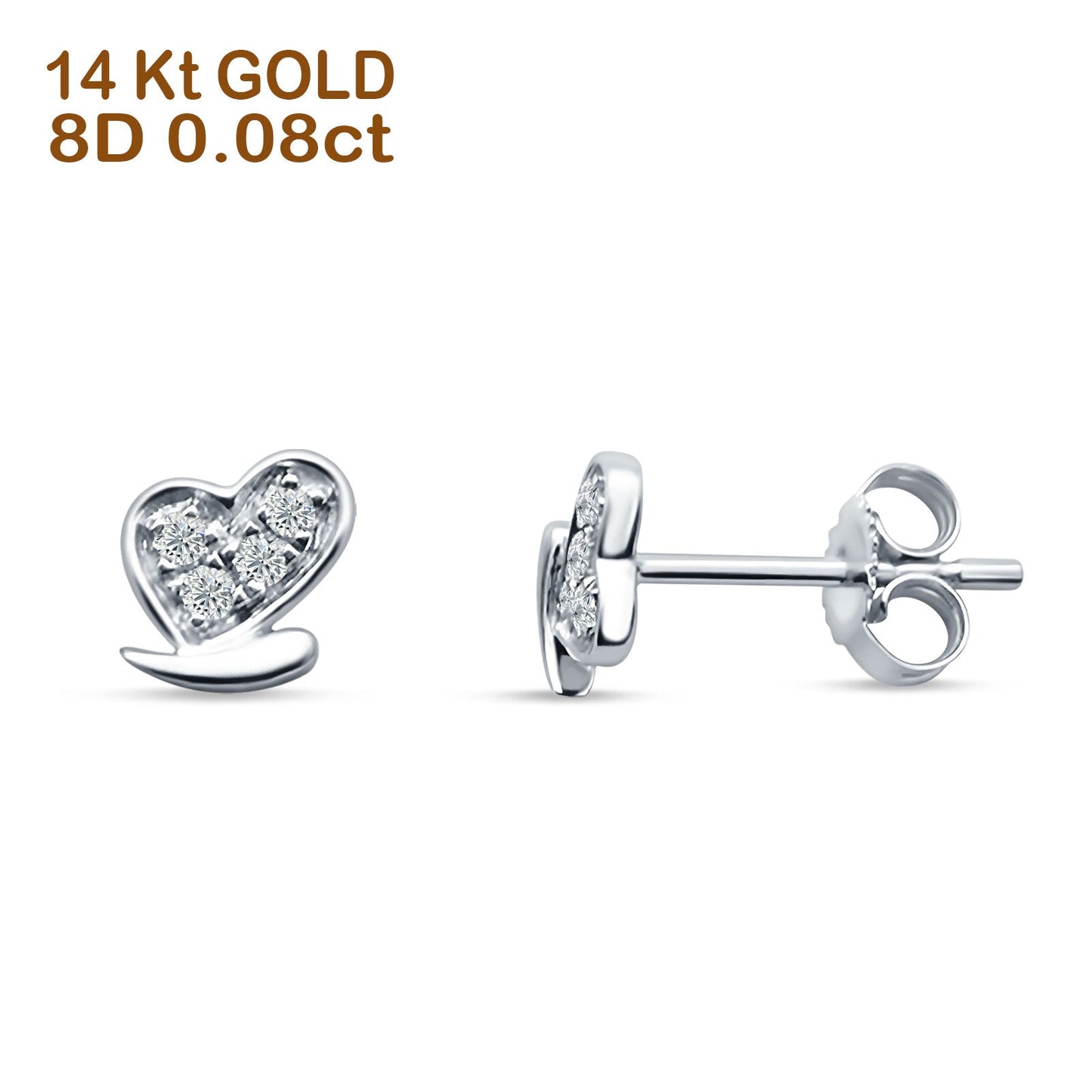 Heart Flying Bird Diamond Stud Earring 14K White Gold 0.08ct Wholesale